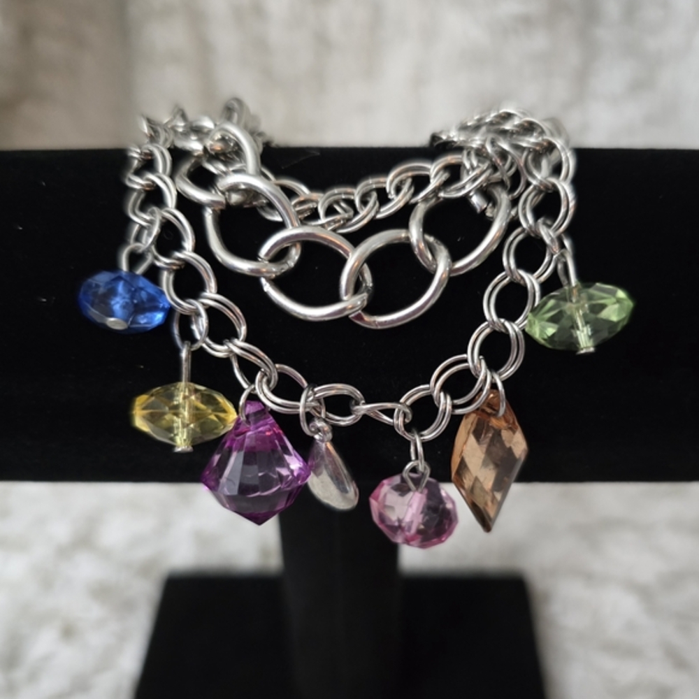 Colorful Bead Charm Bracelet with Silver Tone Chain